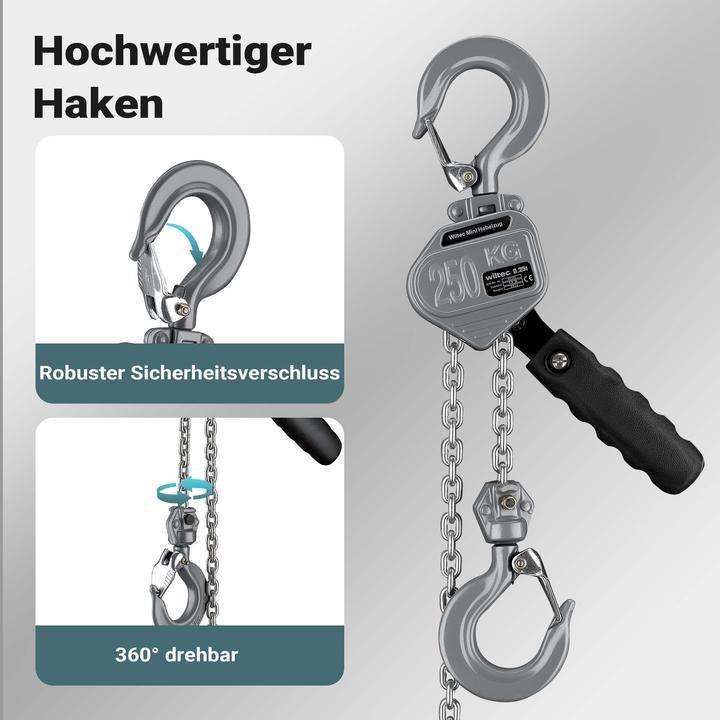 Image du produit Wiltec Mini Hebelzug bis 250kg Handkettenzug 1,5m Hubhöhe Kettenzug Hebezeug