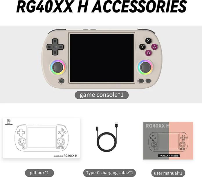 Immagine prodotto Anbernic RG40XX H 64GB Retro Gaming Handheld Console with RGB Joystick (grey) - 5000+ Compatible Games