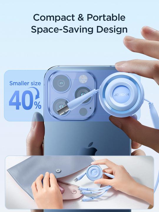 Actual product image Joyroom S-A40 Colorful Series 3in1 retractable cable USB-A to USB-C / Lightning / microUSB 1m - blue (1 m)