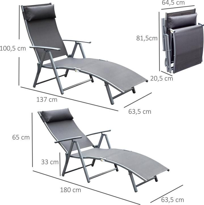 Produktbild Outsunny Gartenliege Metall, Stoff Grau (180 cm)