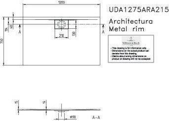 Produktbild Villeroy & Boch V&B Duschwanne ARCHITECTURA METALRIM R-eck mit Antirutsch 1200x750x15mm we (120 cm, 75 cm)