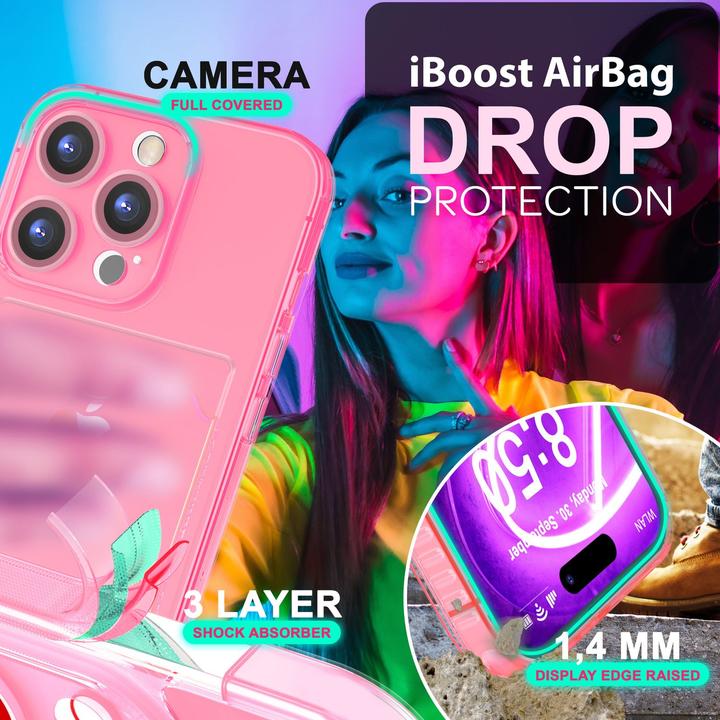 Immagine prodotto Nalia Portacarte trasparente in silicone trasparente al neon (Apple iPhone 16 Pro)