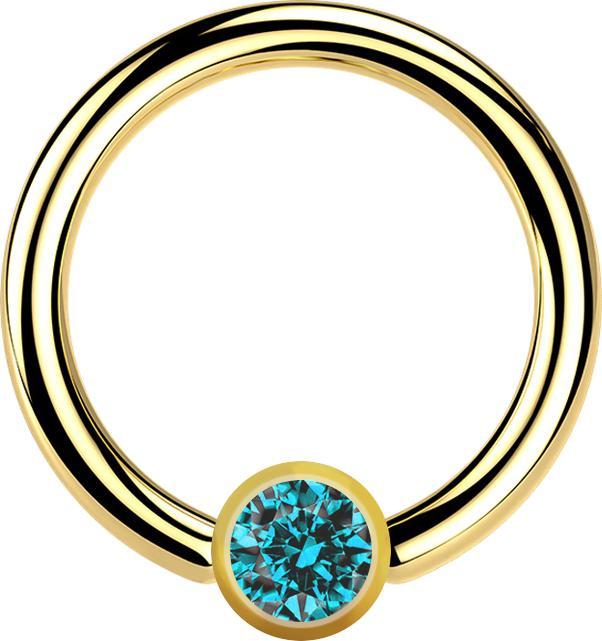 Actual product image Star Piercing Micro Ball Closure Ring gold plated with ball crystal aqua (Surgical steel 316L, without brass)