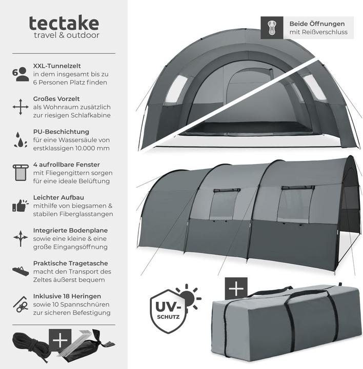 Image du produit tectake Roskilde (Tente tunnel, 7.50 kg, 6 personnes)