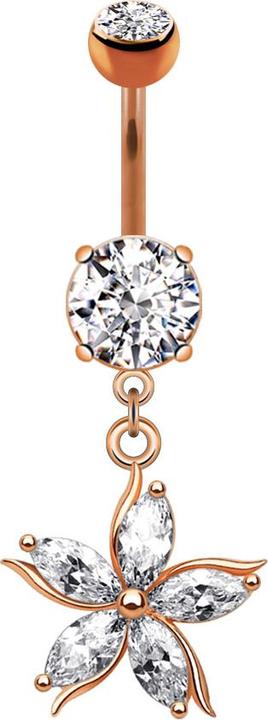 Image du produit Star Piercing Banane rose doré avec pendentif fleur de cristal (Laiton, Acier chirurgical 316L)