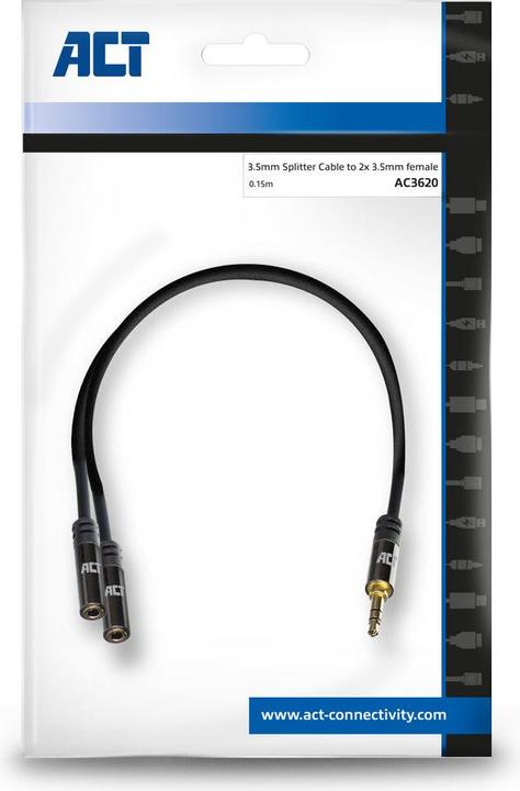 Image du produit 0,15 mètre de câble audio splitter haute qualité 3,5 mm jack mâle - 2x femelle (0.15 m, Jack 3,5 mm (AUX))