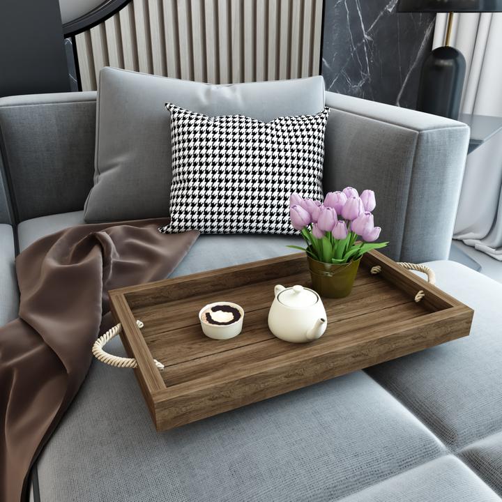 Actual product image En.Casa Sydthy serving tray with rope handle pine wood