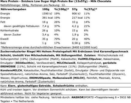 Valori nutrizionali e ingredienti Snickers Barretta Hi Protein Low Sugar (12 pz., 684 g)