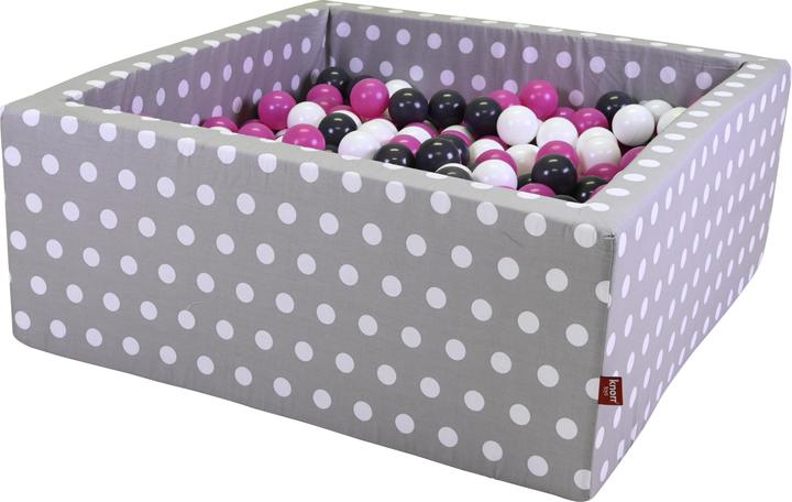 Image du produit Knorrtoys Piscine à balles soft carrée - "Grey white dots" - 100 balls creme/grey/rose