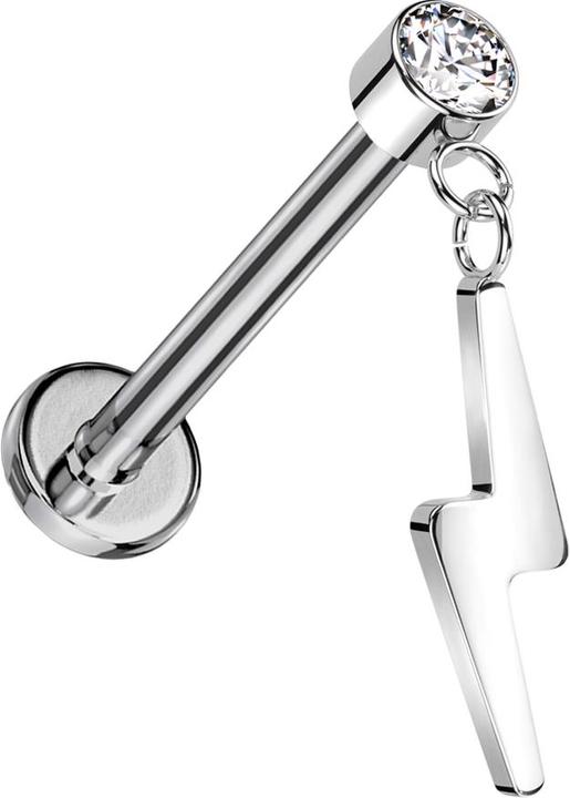 Actual product image Star Piercing Micro threadless labret silver cylinder silver crystal silver pendant lightning silver (without brass, Titanium G23)