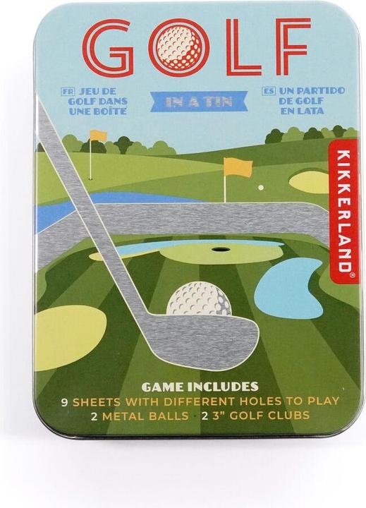 Actual product image Kikkerland Golf in a Tin (French, German, Portuguese, English, Spanish, Italian, Icelandic)