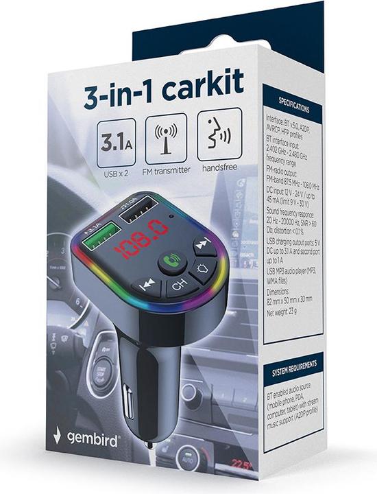 Image du produit Gembird Mobile Charger Car USB 3in1/Fm Transmitter Btt-05