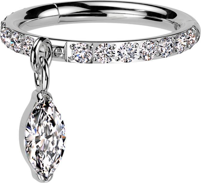Star Piercing Micro Segmentring klappbar silber seitlich Kristalle silber Anhänger waagerecht Kristalltropfen (ohne Messing, Titan G23)