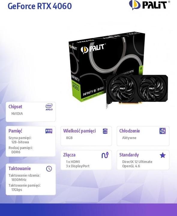Image du produit XpertVision Palit RTX4060 Infinity 2 BGB GDDR6 détail (8 Go)