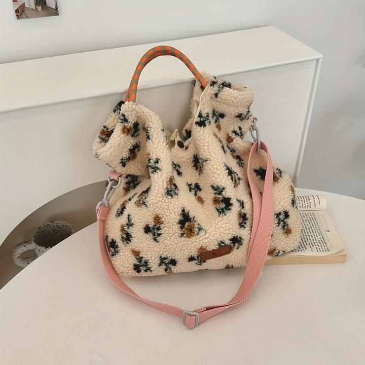 Only-Bags.Store Schicke gestreifte Plüsch-Tasche - vielseitige modische Schulter- und Umhängetasche mit abnehmbarem