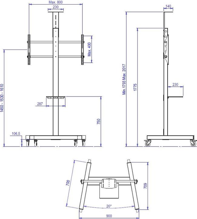 Produktbild OMB TV Ständer BigFix Trolley, -90", Metall, max 80kg (18897.64", 80 kg)