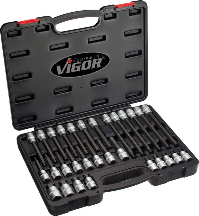 Vigor Hexagon socket screwdriver bit set ∙ V1919 ∙ Square 12.5 mm (1/2 inch) ∙ Hexagon socket set ∙ (14 mm, 11 mm, 12 mm, 13 mm, 9 mm, 6 mm, 8 mm, 10 mm, 7 mm, 5 mm)