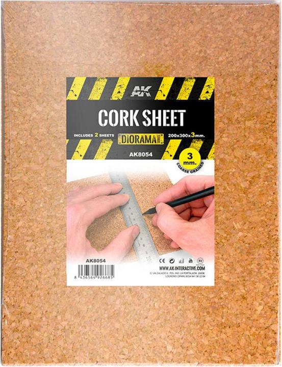 AK Interactive CORK SHEETS - COARSE GRAINED / LAMINAS CORCHO - GRANO GRUESO - 200 x 300 x 3mm (2 SHEETS/LAMINAS)