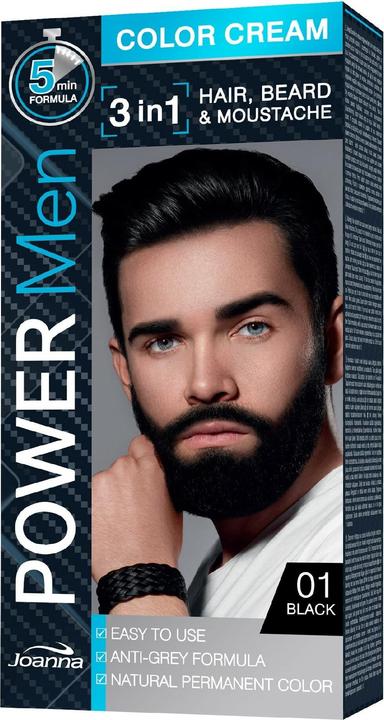 Produktbild Joanna Power Men Color Cream 3In1 Hair Beard Moustache 01ack 30G (01ack 30G)