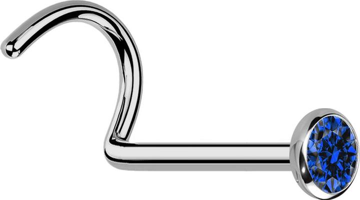 Actual product image Star Piercing Nasenstecker gebogen silber mit flacher Halbkugel Kristall dunkelblau (without brass, Titanium G23)