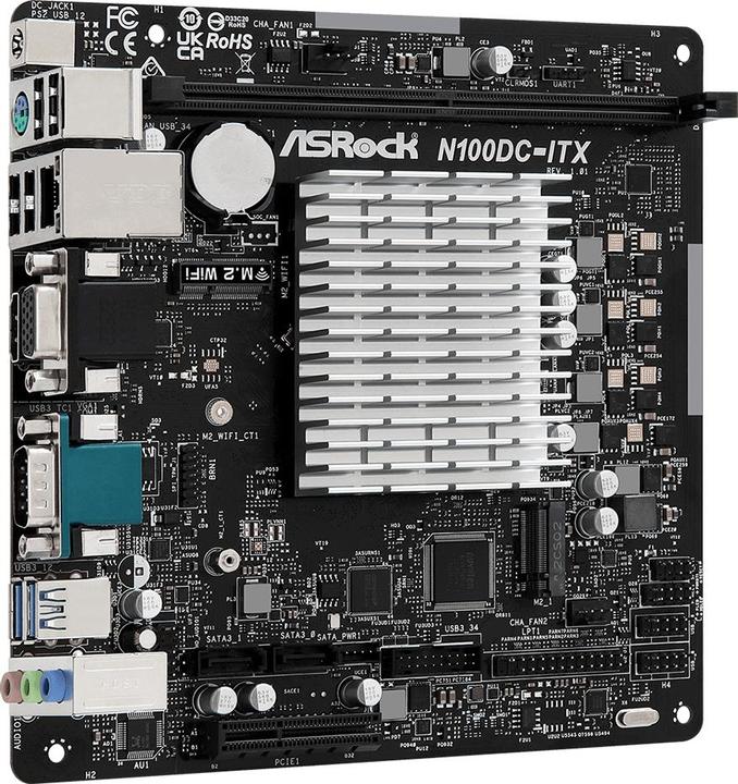 Actual product image AsRock N100DC-ITX (NA (integrated CPU), Intel SoC, Mini-ITX)