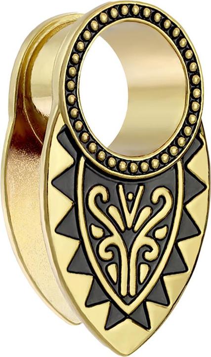 Actual product image Star Piercing Flesh Tunnel Gold Plated Vintage Shield (without brass, Surgical steel 316L)