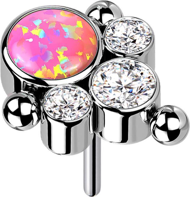 Produktbild Star Piercing Threadless silber drei Kugeln drei Kristalle silber Opal pink (ohne Messing, Titan G23)