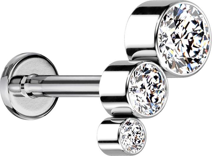 Image du produit Star Piercing Micro Labret femelle argenté descendant trois cristaux argentés (Titane G23, sans laiton)