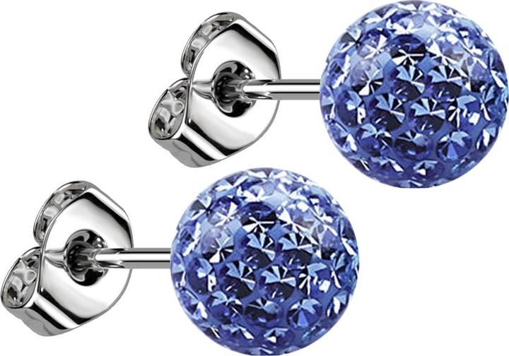 Actual product image Star Piercing Stud earrings silver with crystal ball light blue epoxy protective layer (without brass, Surgical steel 316L)
