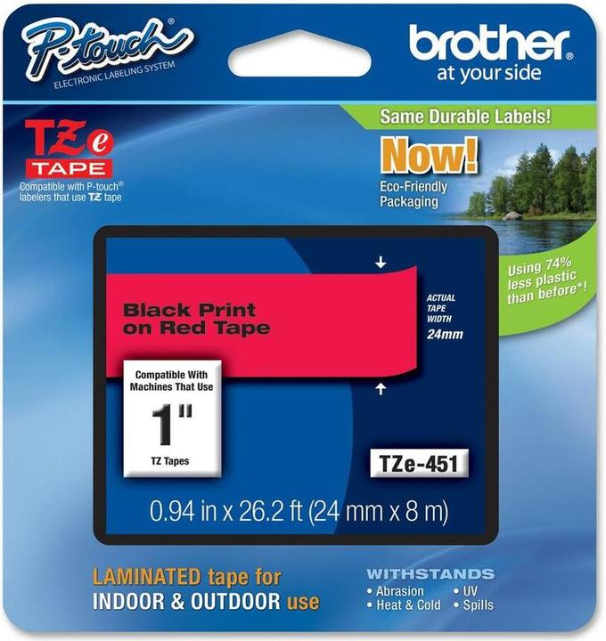 Actual product image Brother Tze-451 (2.40 cm, Black, Red)