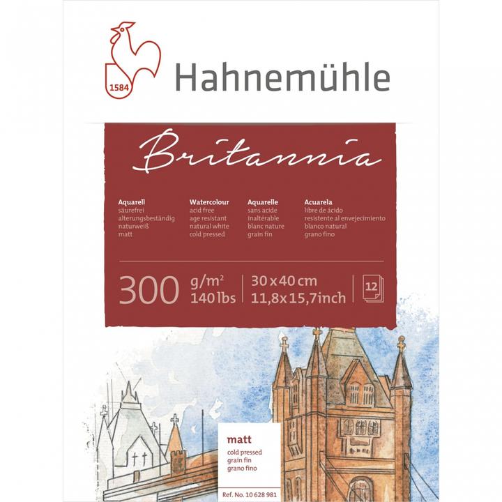 Produktbild Hahnemühle Aquarellblock 12 Bl. Britannia matt 30x40cm 300g (30 x 40 cm, Harter Einband)
