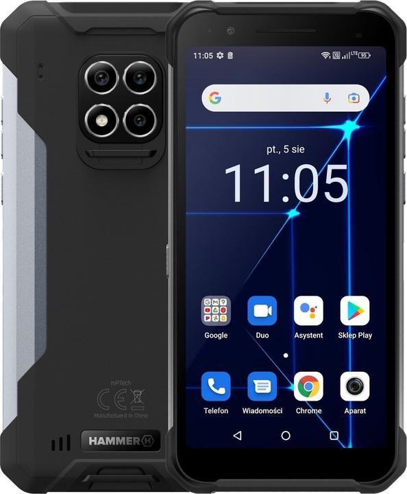 Actual product image Hammer Construction (128 GB, Black, Silver, 6", SIM + eSIM, 16 Mpx, 4G)