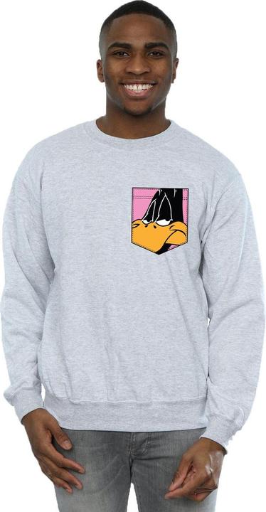 Produktbild Looney Tunes Daffy Duck Face Faux Pocket Sweatshirt (L)