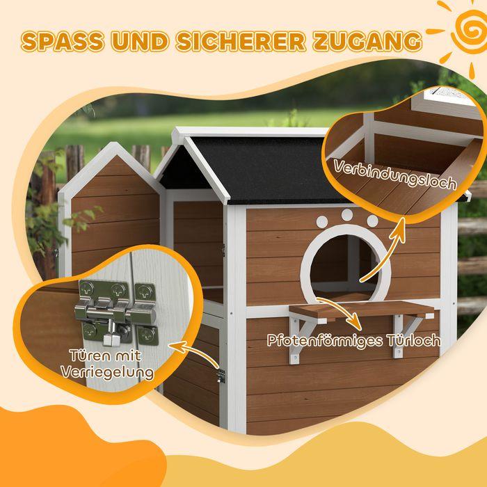 Immagine prodotto Swisshandel24 Katzenhaus aus Holz Katzenhöhle mit Fenster, Balkon für Indoor, Outdoor Braun (Gatto)