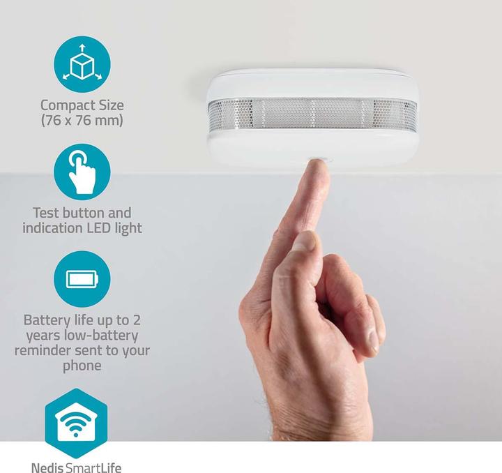 Produktbild Nedis SmartLife Rauchmelder | Wi-Fi | Batteriebetrieben | Sensorlebensdauer: 10 Jahre | EN 14604 | M