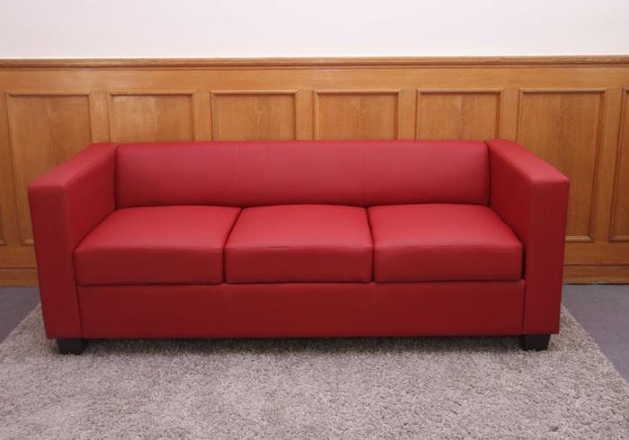 Immagine prodotto Mendler Divano a 3 posti Divano Loungesofa Lille, pelle/imitazione pelle rosso (3 posti)