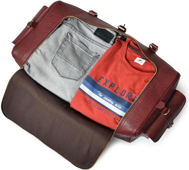 Immagine prodotto Only-Bags.Store Borsa Duffel da uomo in pelle di bufalo rosso ciliegia, grande borsa da viaggio, borsa da viaggio