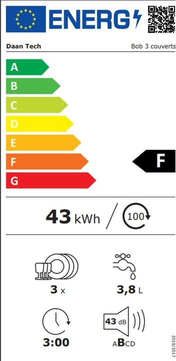 Energielabel Daan Tech Bob wit/zilver vaatwasser