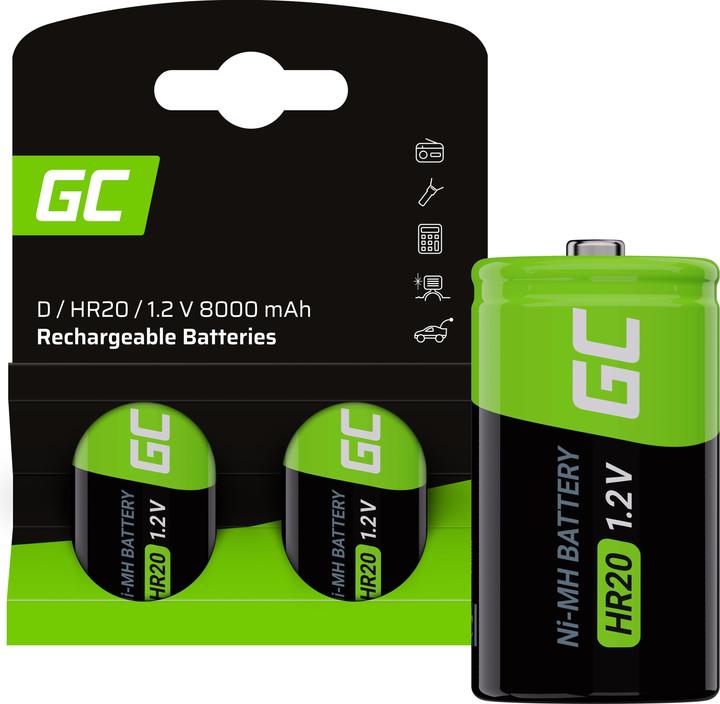 Produktbild GreenCell Rechargeable batteries 2x D R20 HR20 Ni-MH 1.2V 8000mAh - Batterie - Mono (D) (2 Stk., D, 8000 mAh)