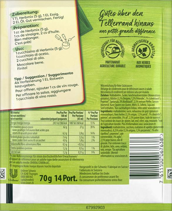 Nährwerte und Zutaten Knorr Herbmix (75 g)