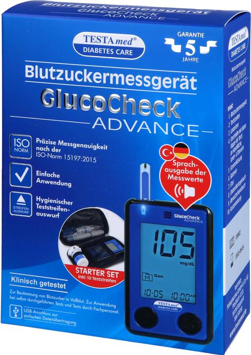 Produktbild TESTAmed GlucoCheck Advance Blutzuckermessgerät, 1 St. Gerät (Blutzuckermessgerät)