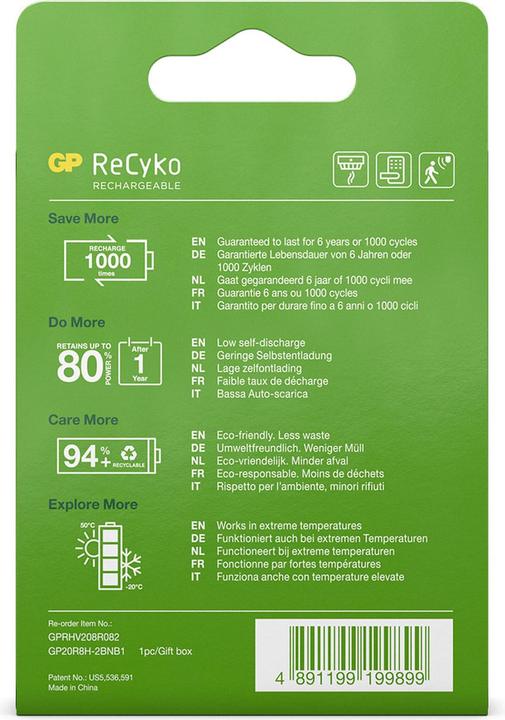 Immagine prodotto GP Batteries ReCyko (1 pz., 9V Block, 200 mAh)