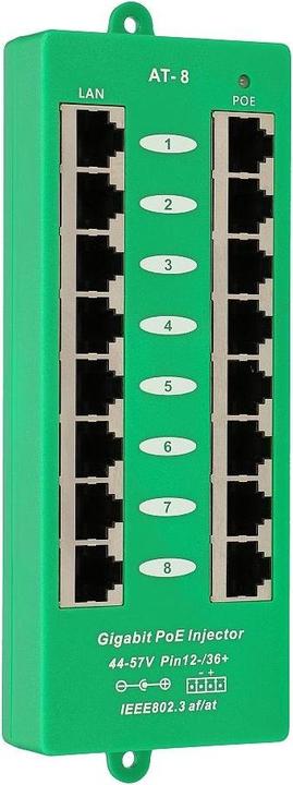 Actual product image Extralink ACTIVE POE INJECTOR 8 PORT GIGABIT 802.3AT/AF MODE A - - 8-Port Gigabit Ethernet (802.3at (PoE+), 802.3af (PoE))