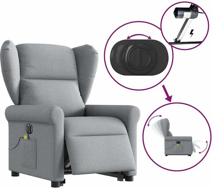 Actual product image VidaXL Electric massage chair with stand-up aid Light grey fabric