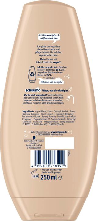 Actual product image Schwarzkopf Conditioner Repair & Care with Coconut, Conditioner for Damaged and Dry Hair, Ve (250 ml)
