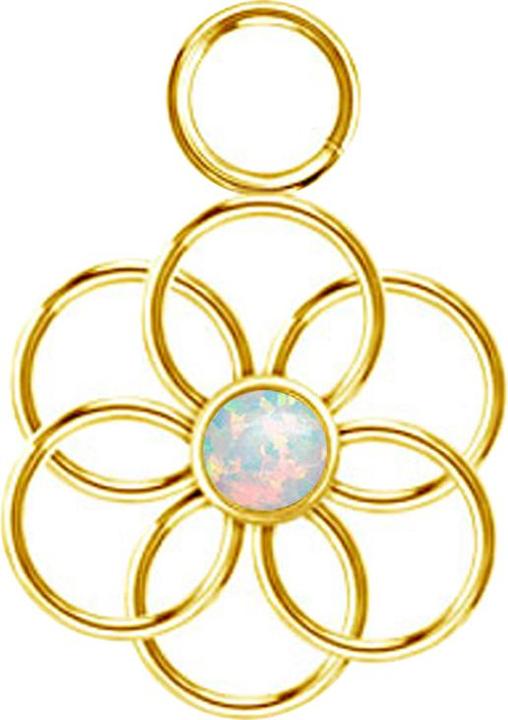 Produktbild Star Piercing Anhänger vergoldet Opal weiss Blume des Lebens (Chirurgenstahl 316L)