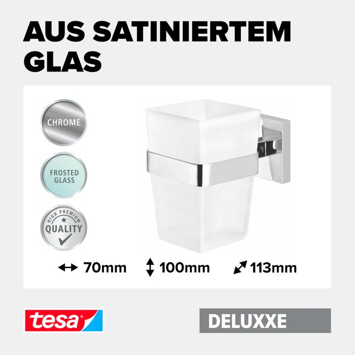 Actual product image tesa DELUXXE toothbrush tumbler incl. adhesive solution without drilling (9 x 13.5 x 18 cm)