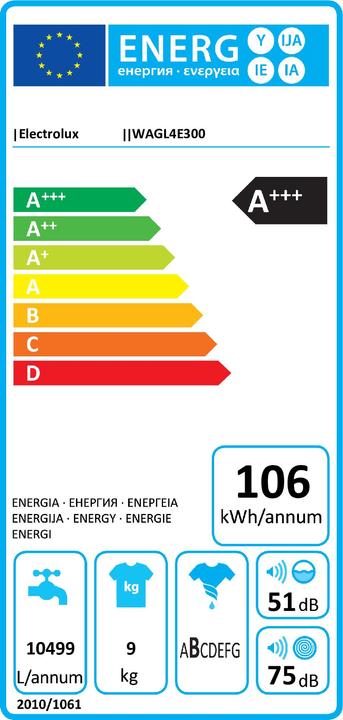 Energie-Label Electrolux Wagl4e300 (9 kg, Links)