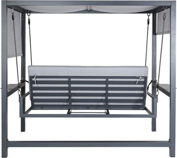 Image du produit Mendler Balancelle hollywoodienne en aluminium HWC-L47, fonction chaise longue, 195x221x131cm coussin gris
