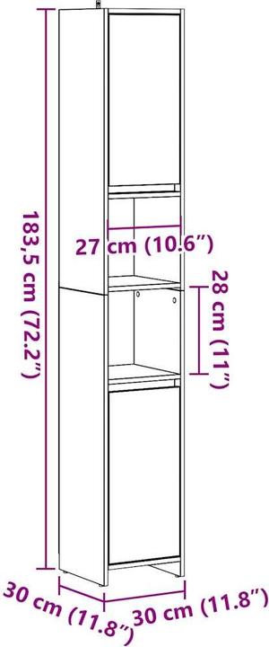 Image du produit VidaXL Armoire de salle de bains (30 x 30 x 183,5 cm)